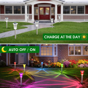 Eyrosa color-changing lights add dynamic ambience to gardens and patios.