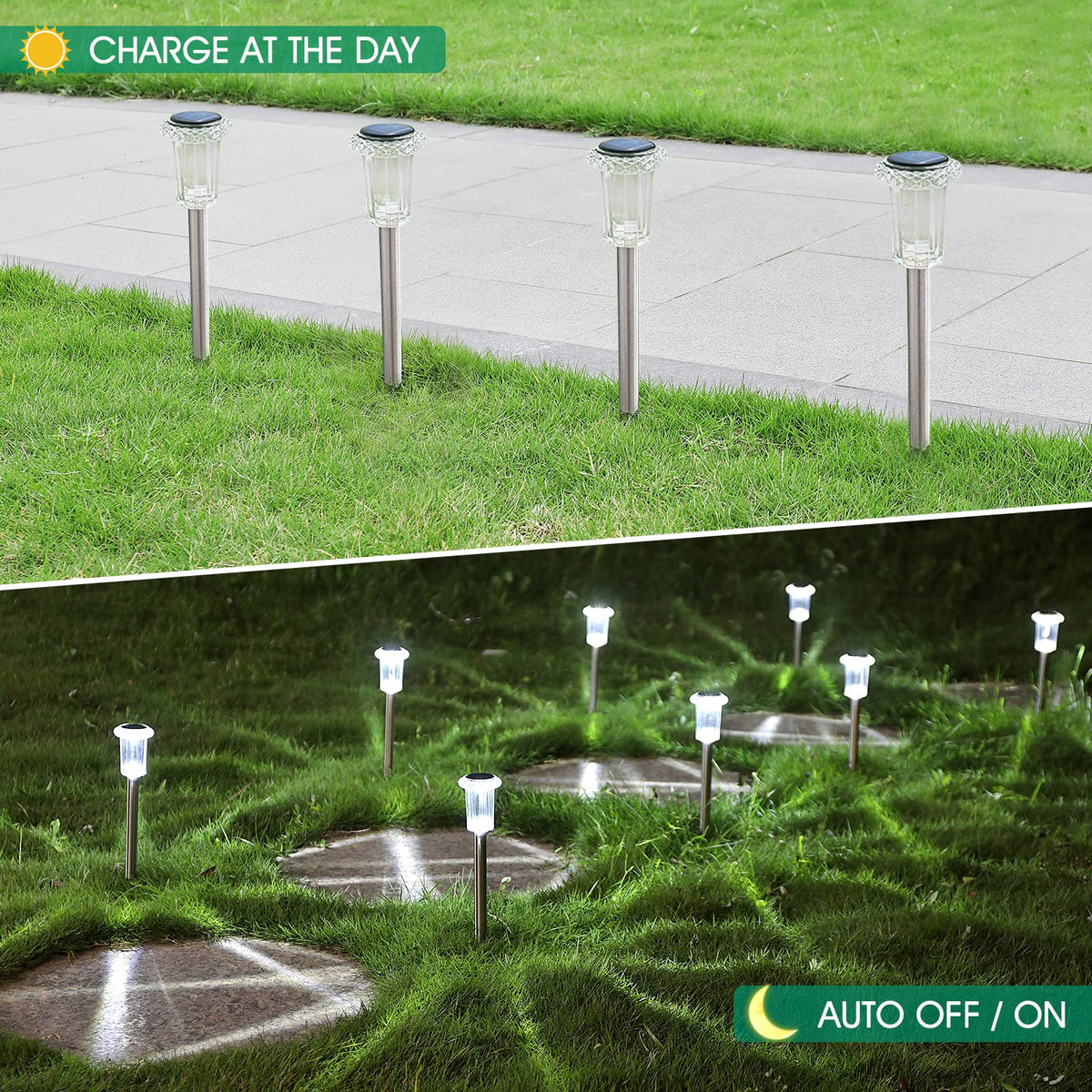 Eyrosa solar light ground spike stability keeps posts firmly in place during windy nights.