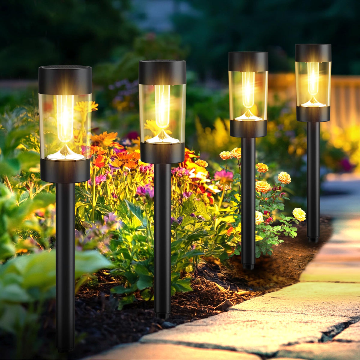 Eyrosa solar outdoor light with 360-degree lampshade for wide pathway coverage