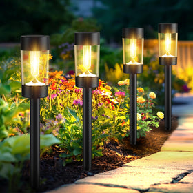 Eyrosa solar outdoor light with 360-degree lampshade for wide pathway coverage