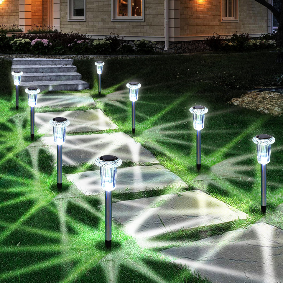 Eyrosa solar lights outdoor stake light with diamond head for romantic pathway illumination.