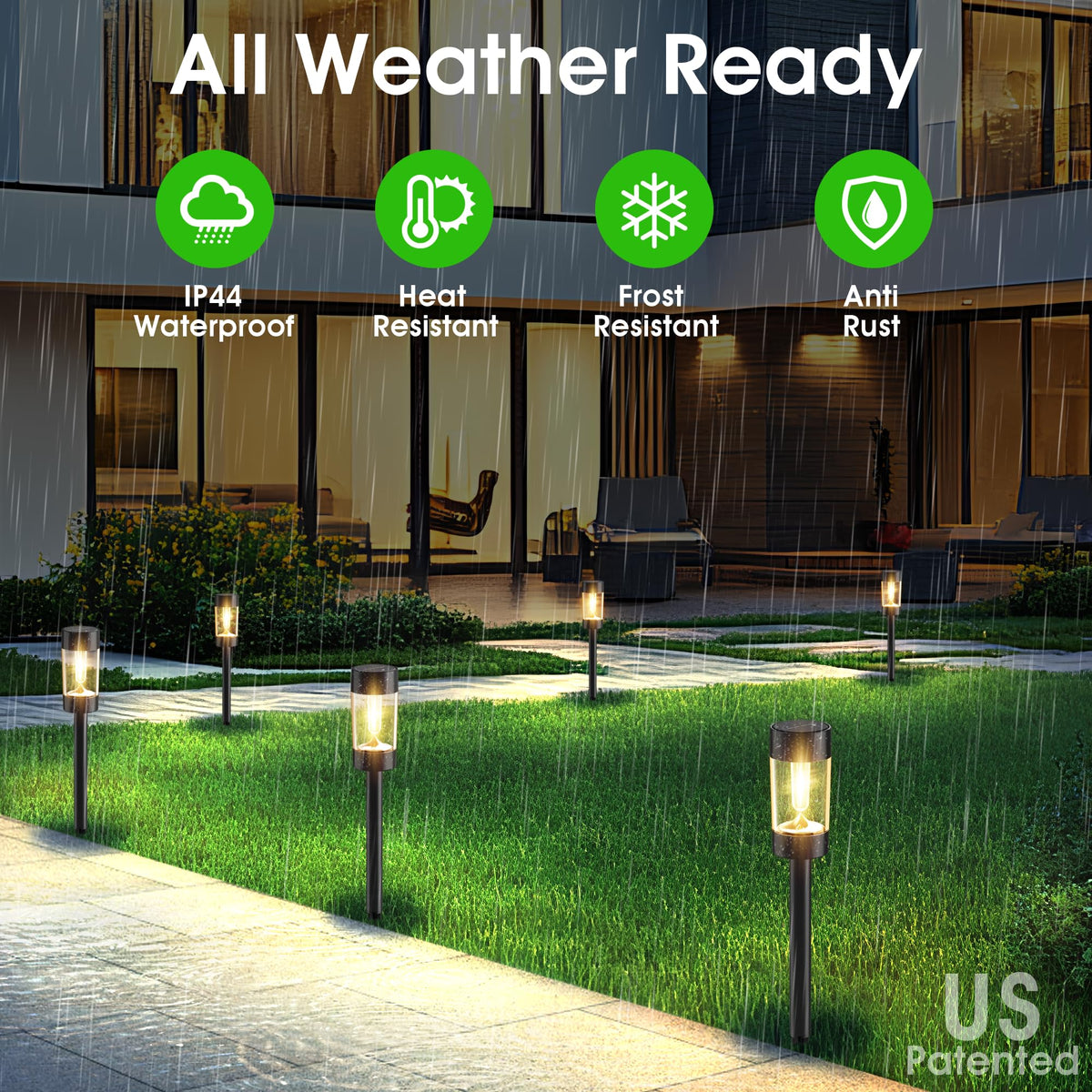 Eyrosa warm white glow enhances evening garden ambiance