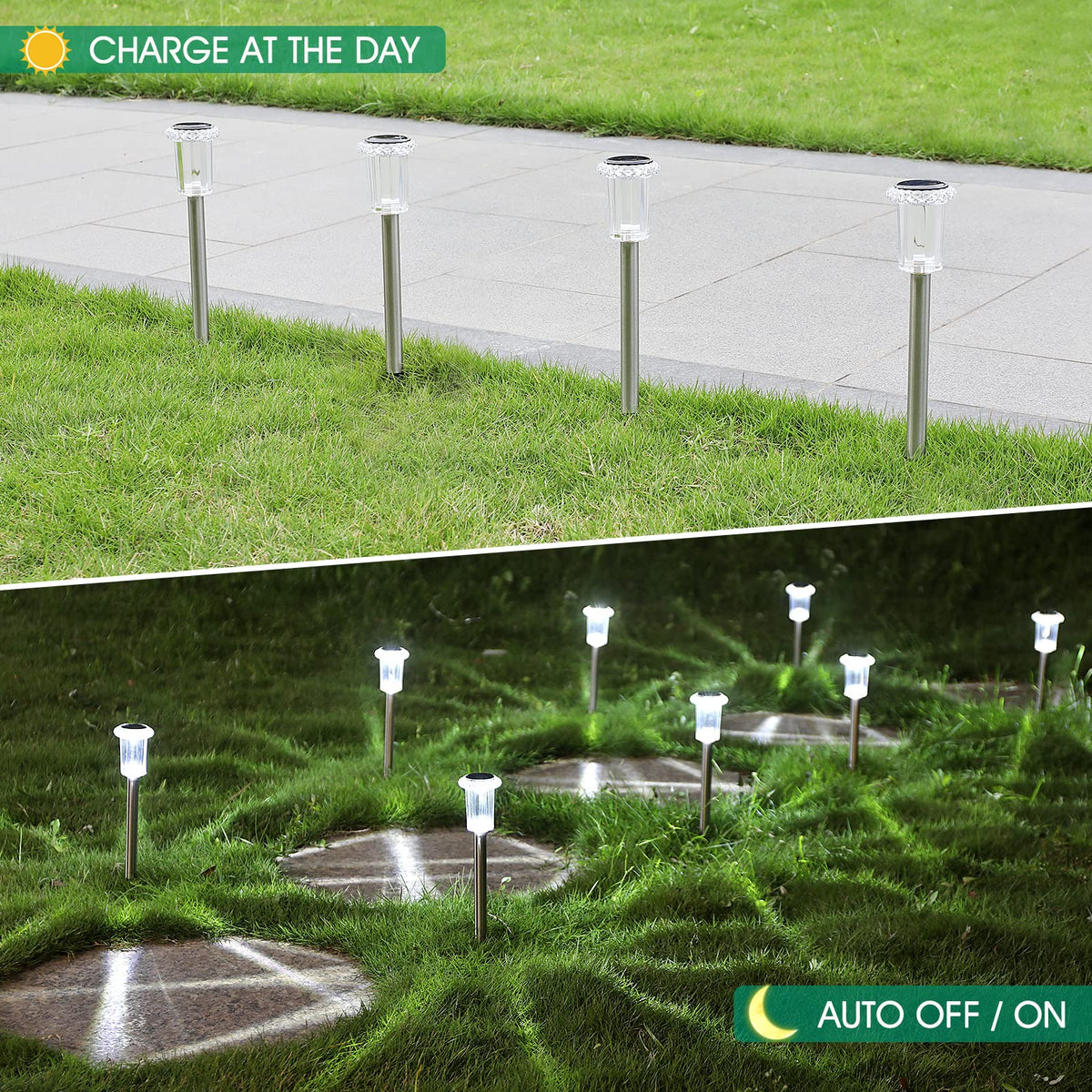 Eyrosa solar lights provide consistent night-time illumination for garden paths and yards.