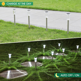 Eyrosa solar lights provide consistent night-time illumination for garden paths and yards.