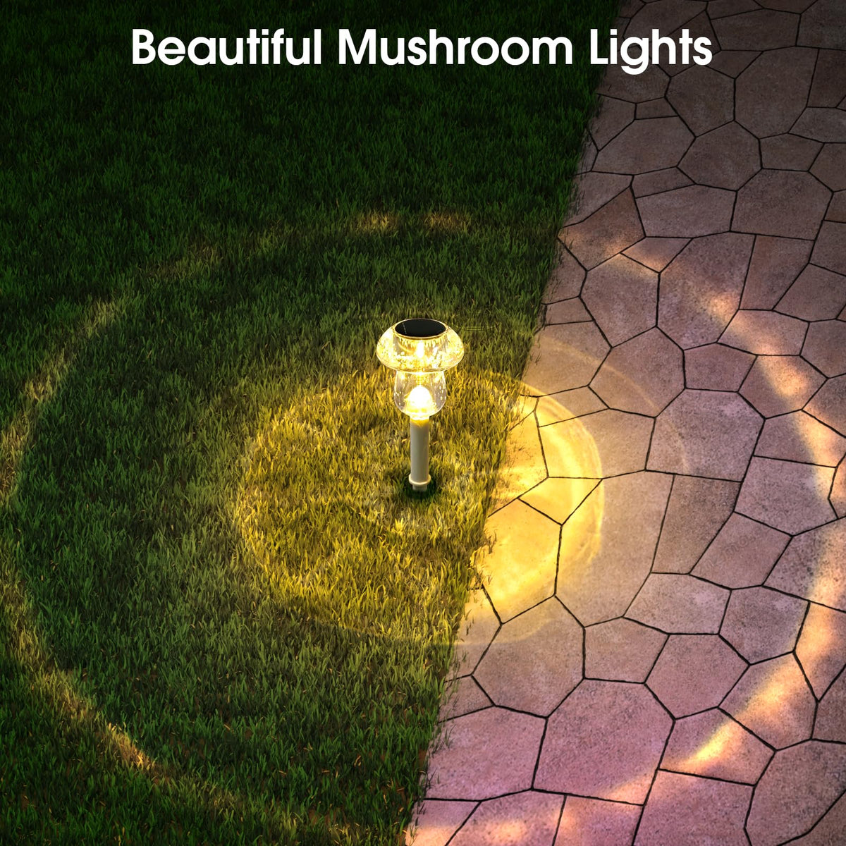 Eyrosa mushroom light stake marks pathways with weatherproof performance.