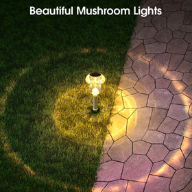 Eyrosa mushroom light stake marks pathways with weatherproof performance.