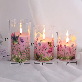 Eywamage closeup of pink hummingbird glass candle enhances spring decor.