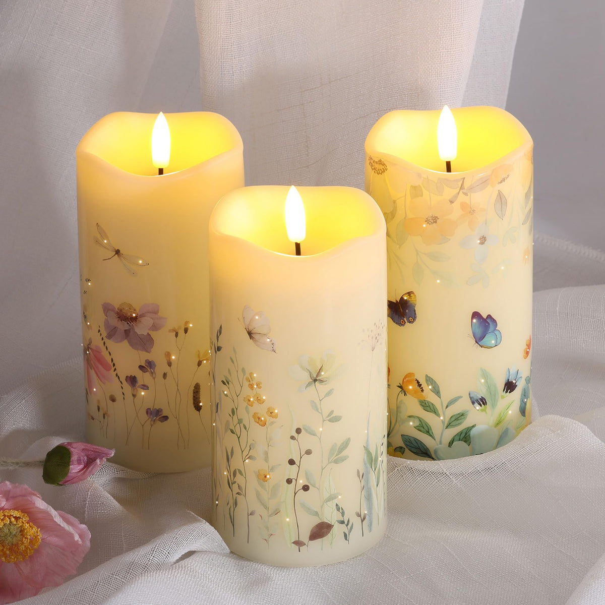 Eywamage 3x AA battery powered candles deliver consistent glow.