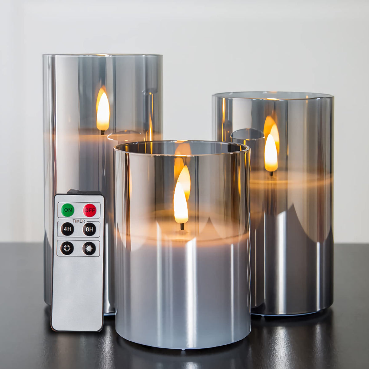 Eywamage smoke grey candles with remote deliver convenient flameless glow for cozy evenings.
