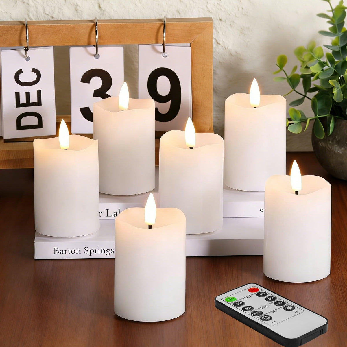 Eywamage white flameless candle with remote, 2x3 inch size for safe home ambiance.