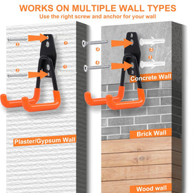 EZ COZY assorted-size hooks for garage tools and garden gear.