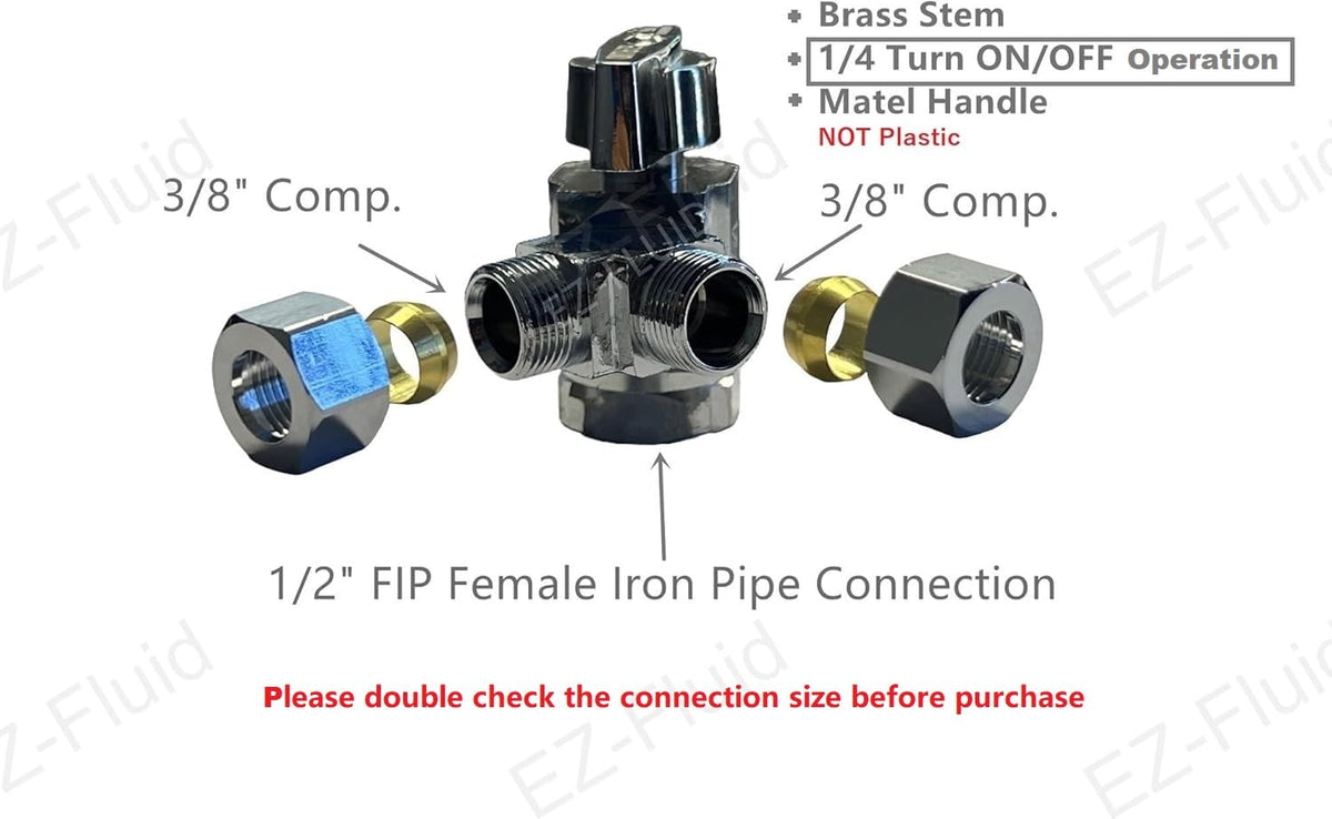 EZ-FLUID chrome brass heavy-duty angle stop valve for reliable shut-off in kitchen or bath.