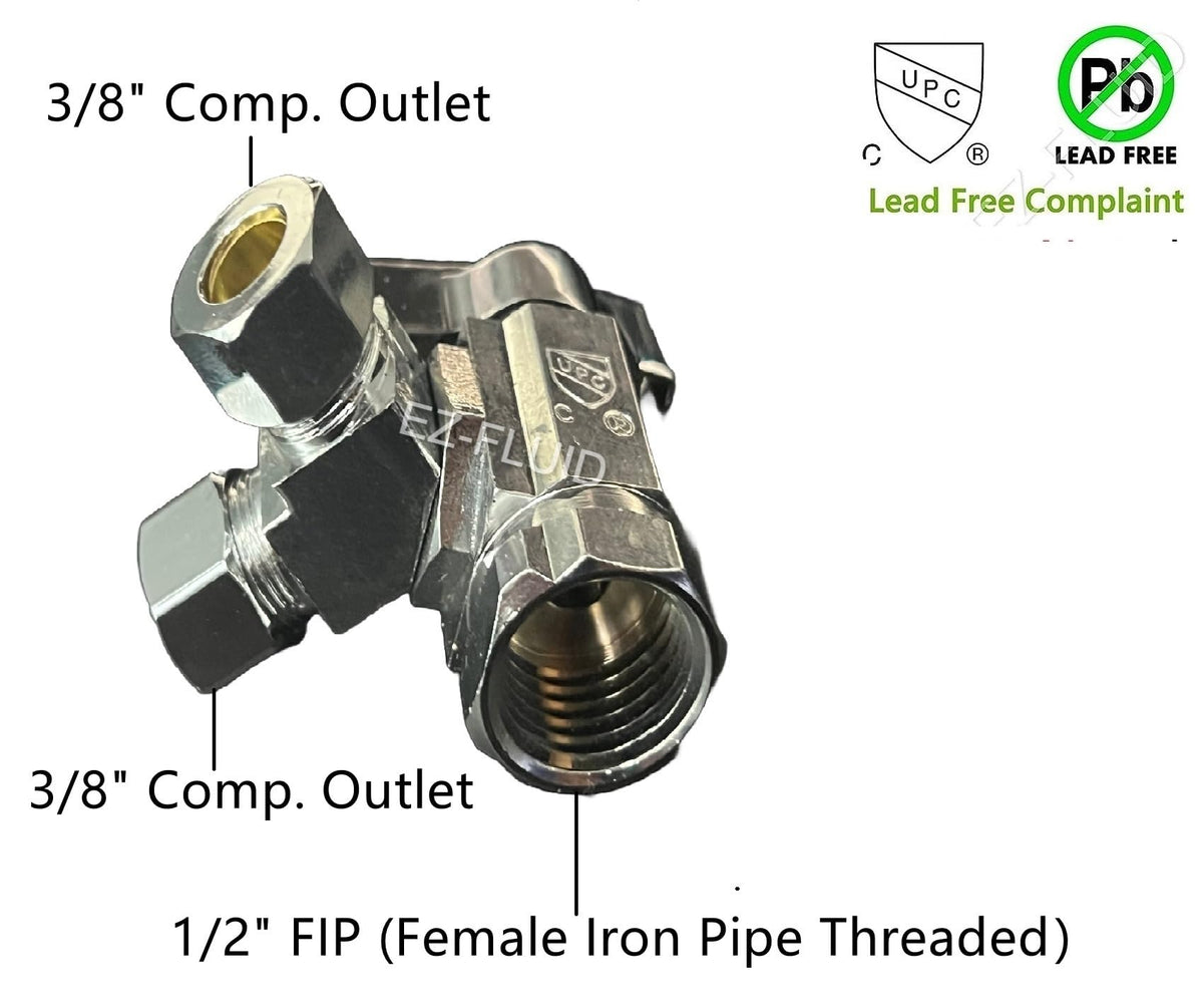 NSF/ANSI 61 certified EZ-FLUID angle stop valve for residential use.