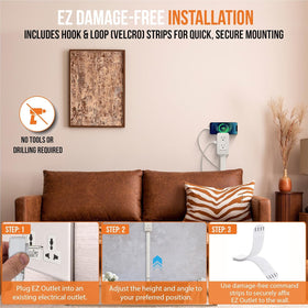 EZ Outlet damage-free Velcro strips attach securely without tools