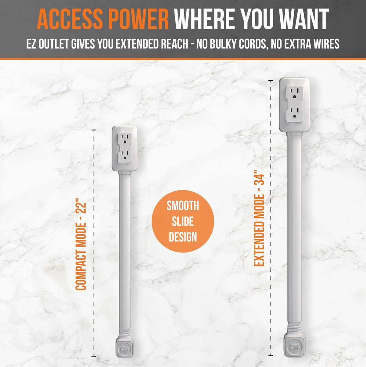 EZ Outlet provides two AC outlets for powering multiple devices