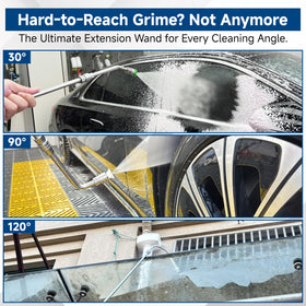 EZALOR extension wand with 90-degree angle enables ground-level roof edge access.