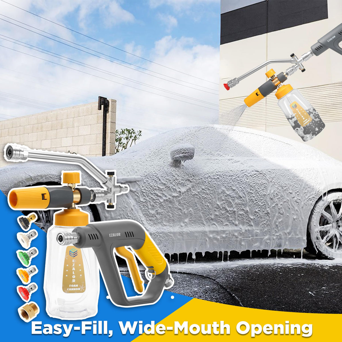 EZALOR short gun handle for comfortable extended cleaning.