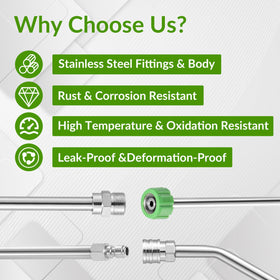 EZALOR stainless steel extension wand ensures durable high-PSI cleaning.