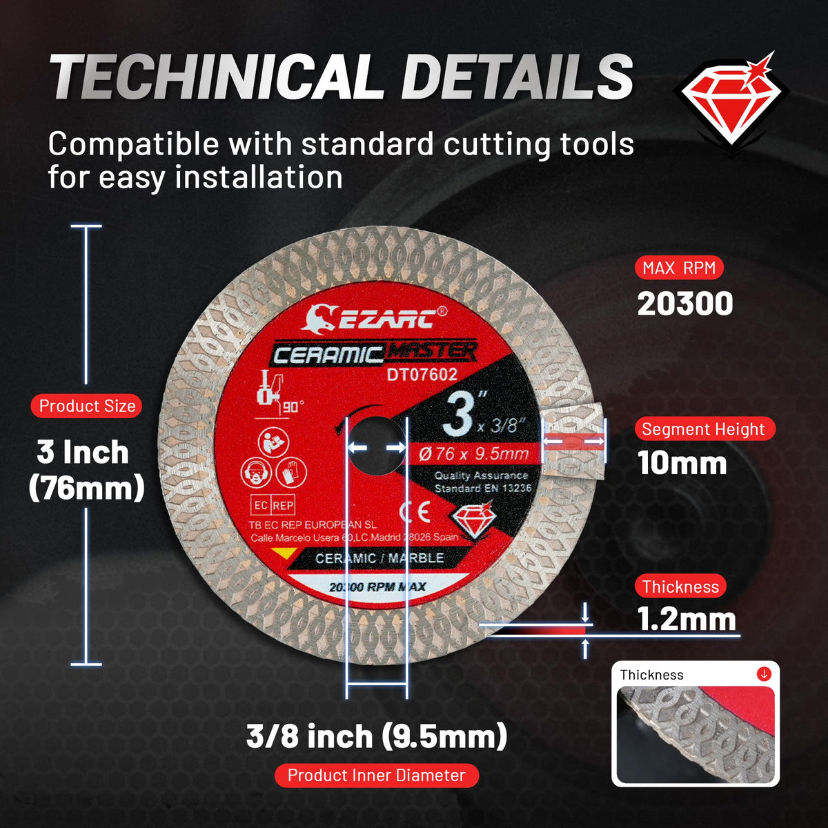 EZARC 3-inch diamond blade handles granite cuts with reduced force