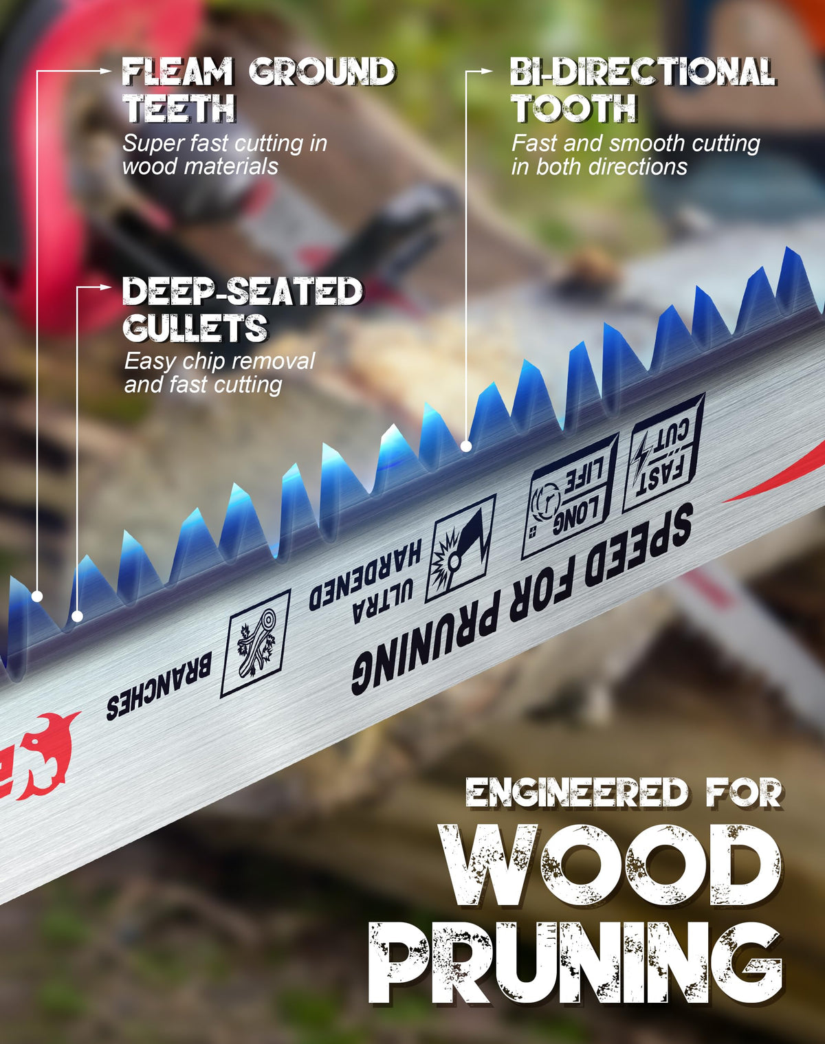 EZARC 5-TPI pruning blade provides aggressive yet smooth cuts.