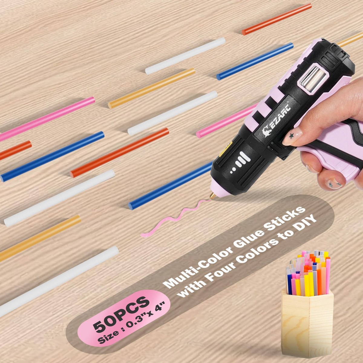 EZARC kit includes 50 mini glue sticks for versatile crafting.
