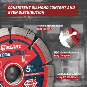 EZARC 5-inch diamond blade mounted on an angle grinder for heavy-duty work.