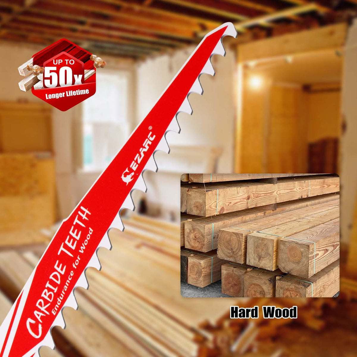 EZARC all-woods cutting blade carving through dense lumber with ease.