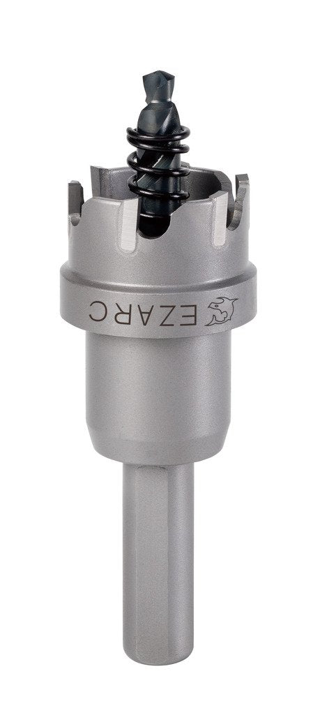 EZARC carbide hole saw cutting stainless steel with precision.