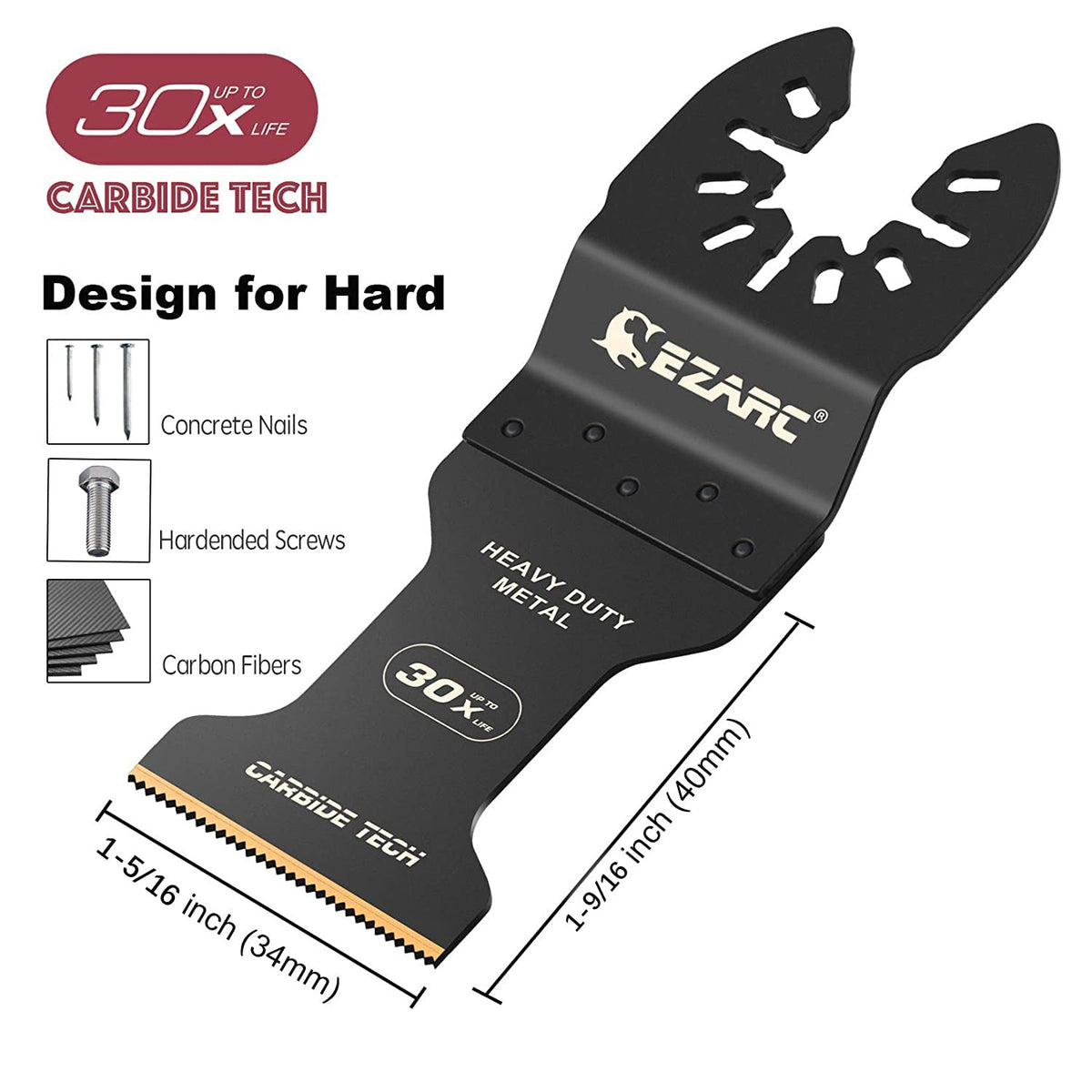 EZARC carbide blade cuts hard metal with durable wear resistance.