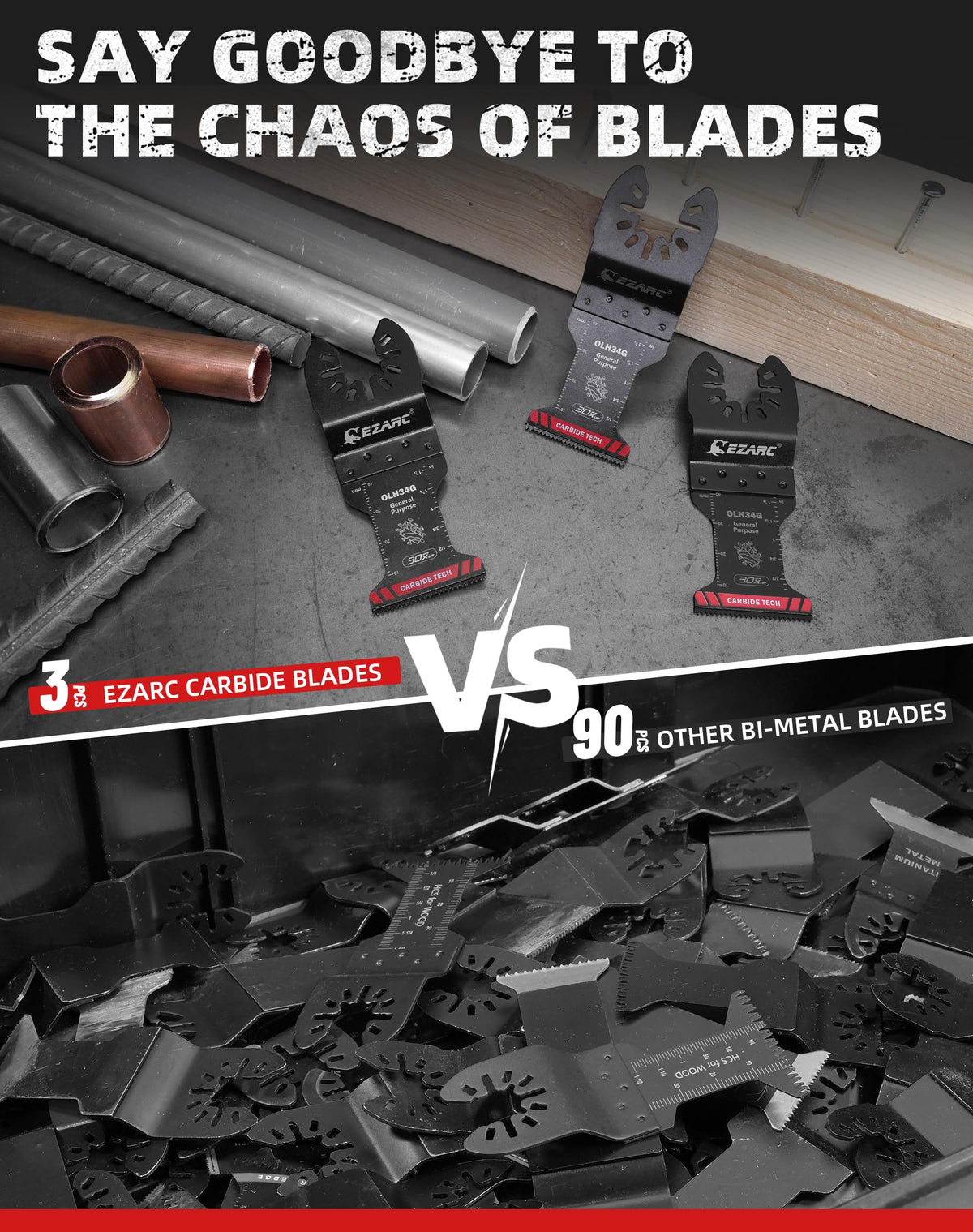 EZARC carbide blade cutting wood for fast, clean results.