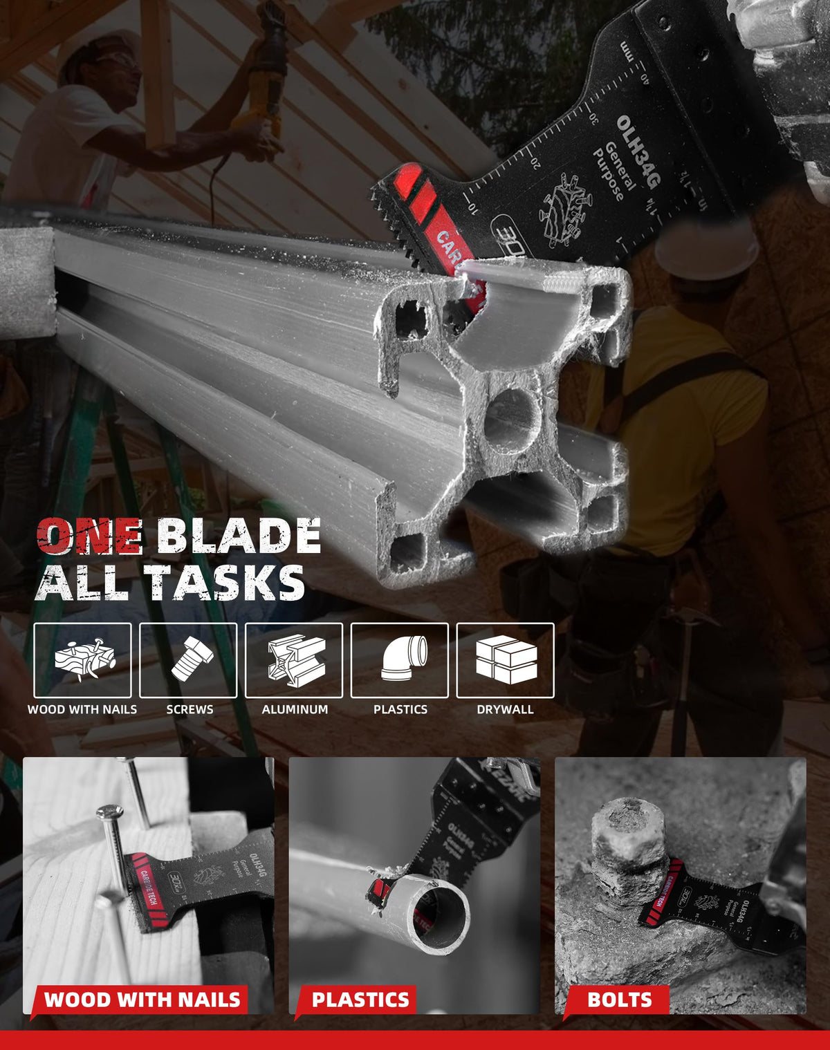 EZARC blade for nail-embedded wood and screws.