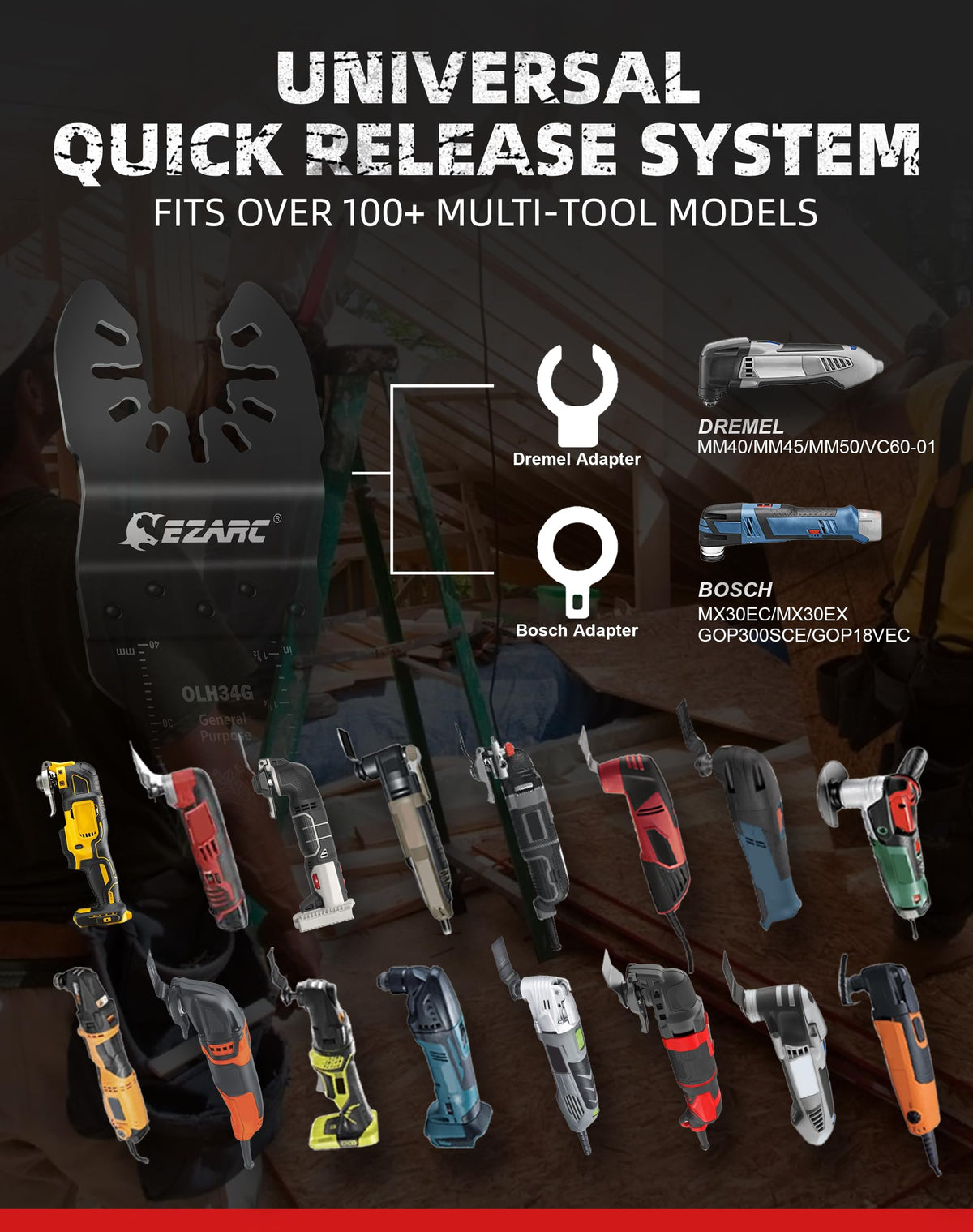 EZARC universal interface blade compatible with many oscillating tools.