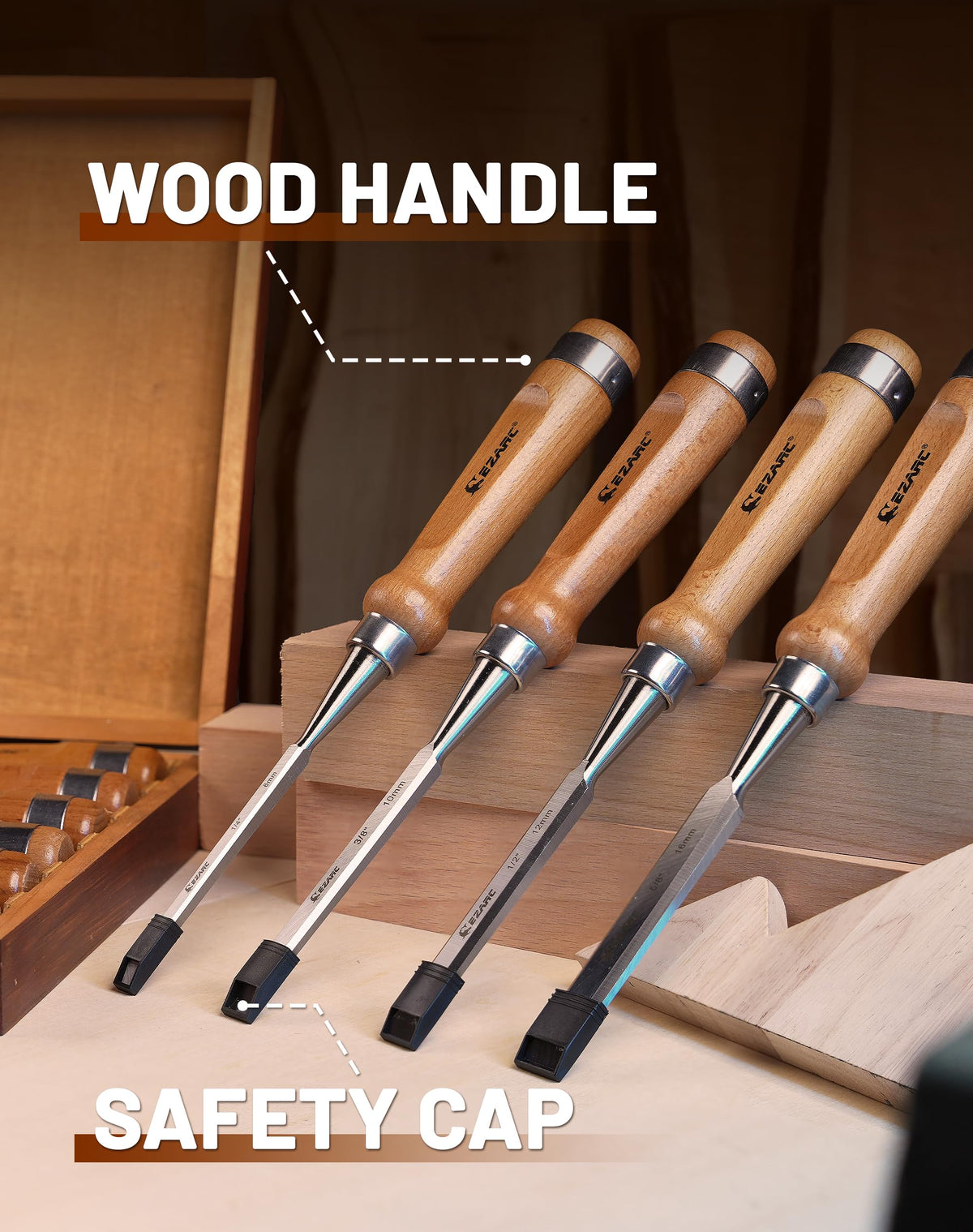 EZARC chisels close-up show durable HRC60 blades for lasting sharpness