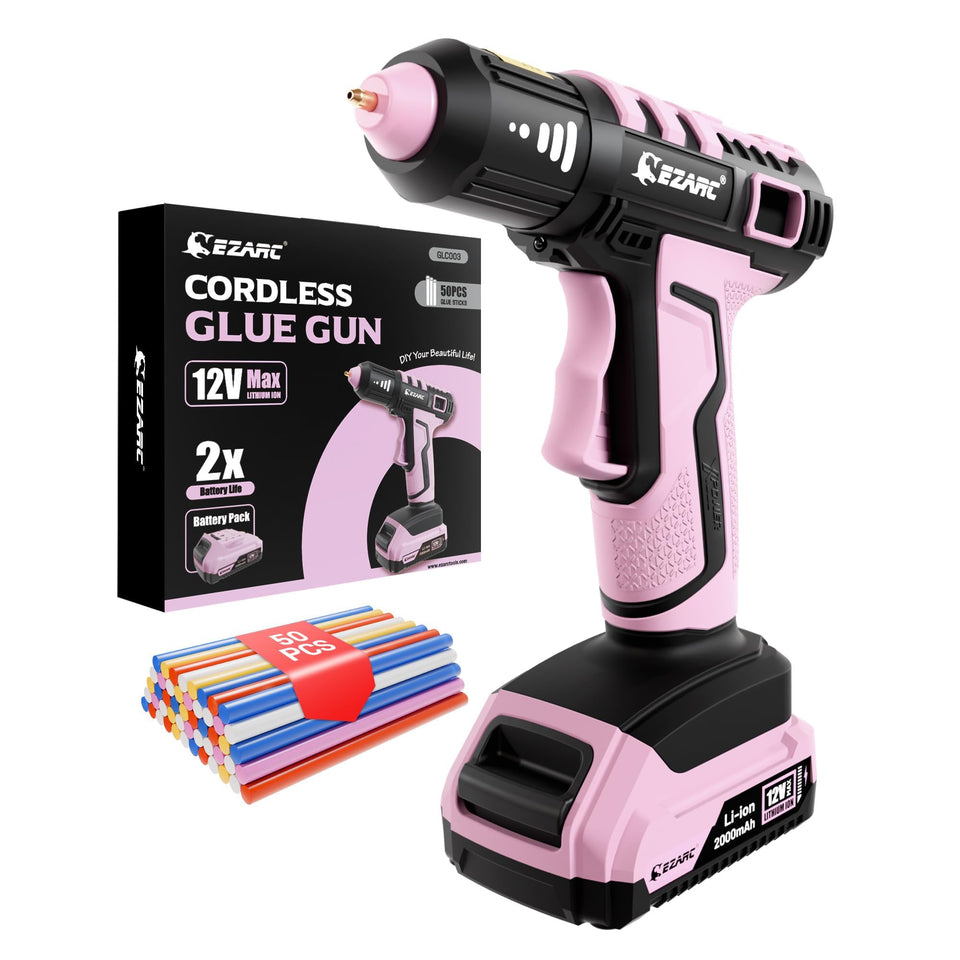 EZARC cordless hot glue gun heats in 15 seconds for quick projects.