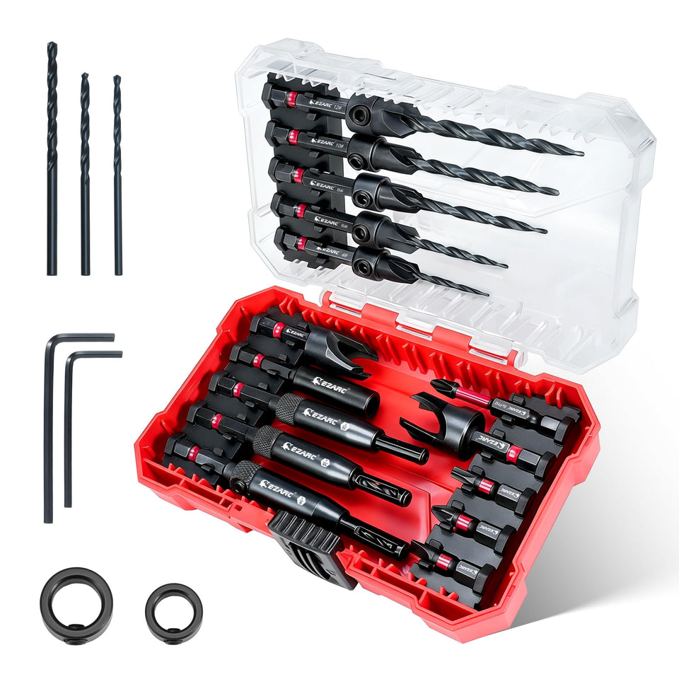 EZARC countersink 22pc set with precise bits for smooth finishes.