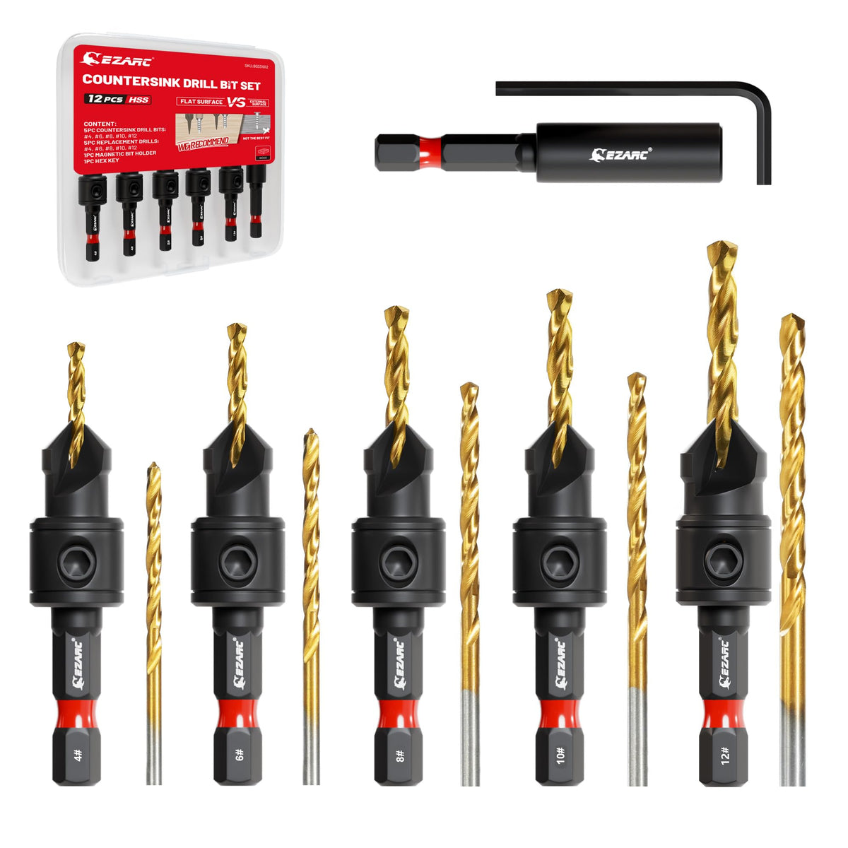 EZARC countersink bits set shown for clean countersinking in wood