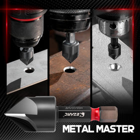 EZARC in-use on stainless steel shows stable, burr-free countersinking.