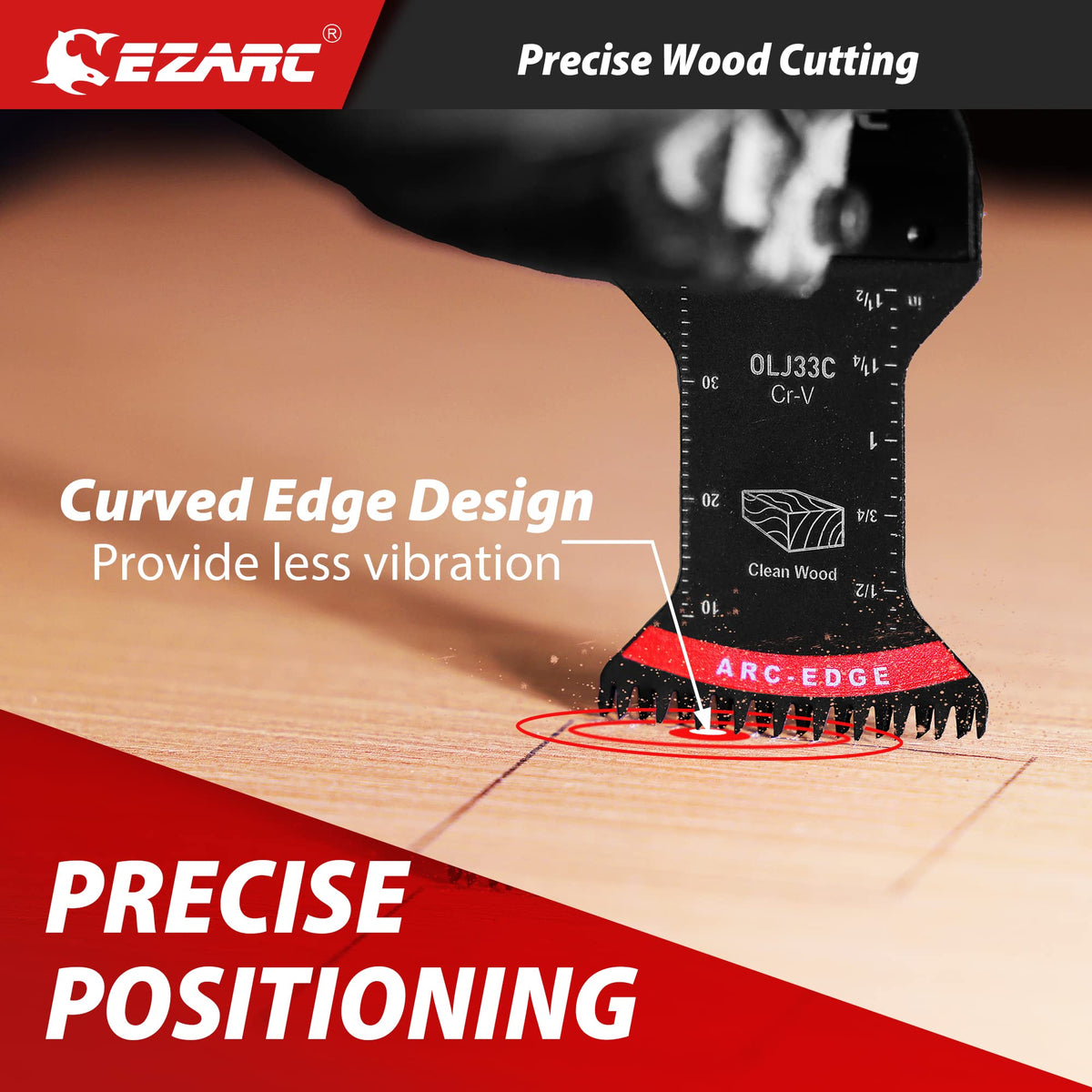 EZARC curved-tec-design blade reduces vibration for smoother cuts.