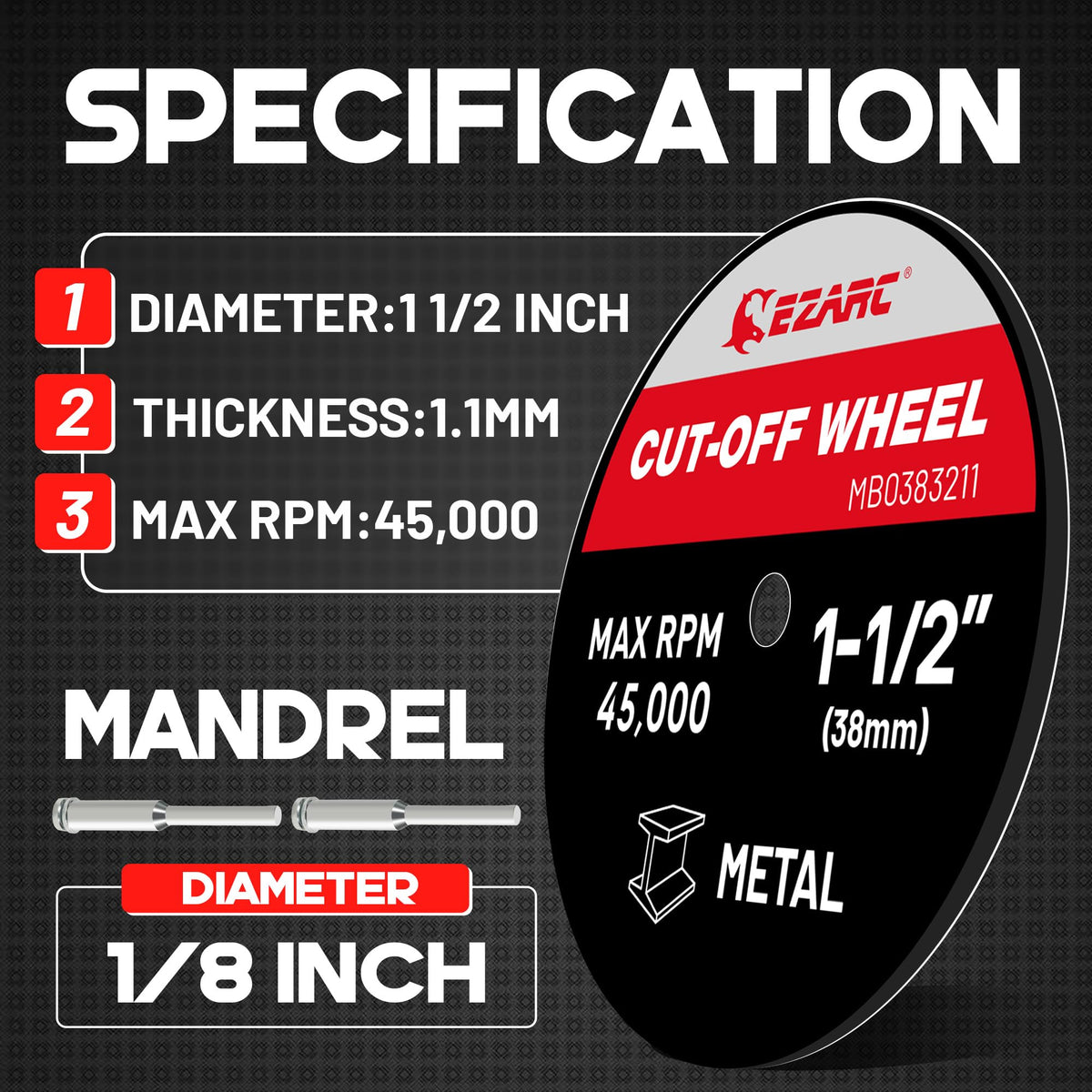 EZARC ultra-thin-edge cut-off wheel for burr-free cuts.