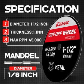 EZARC ultra-thin-edge cut-off wheel for burr-free cuts.