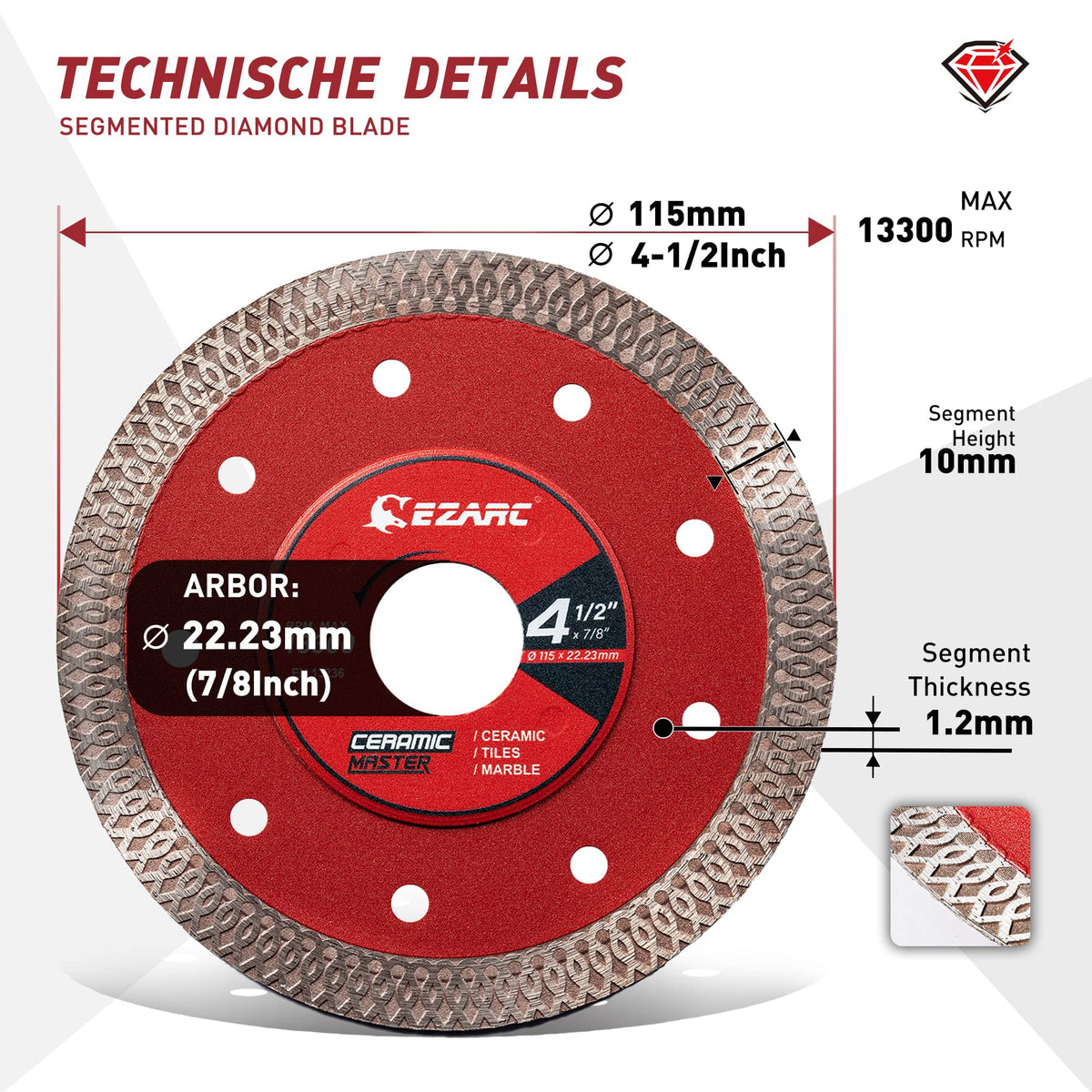 EZARC diamond blade cutting granite with minimal wobble and clean line