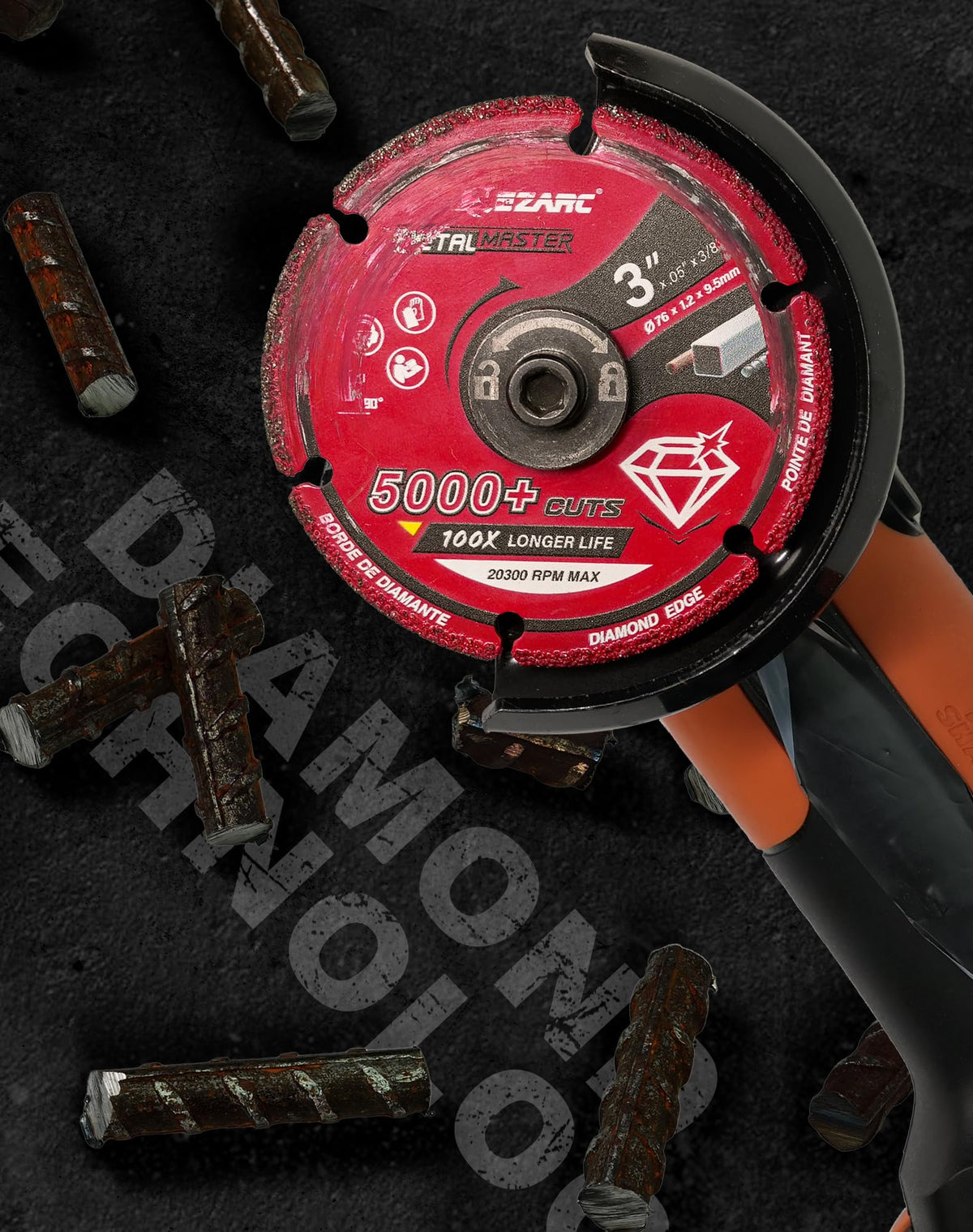EZARC diamond wheel produces less odor and dust during metal cutting.