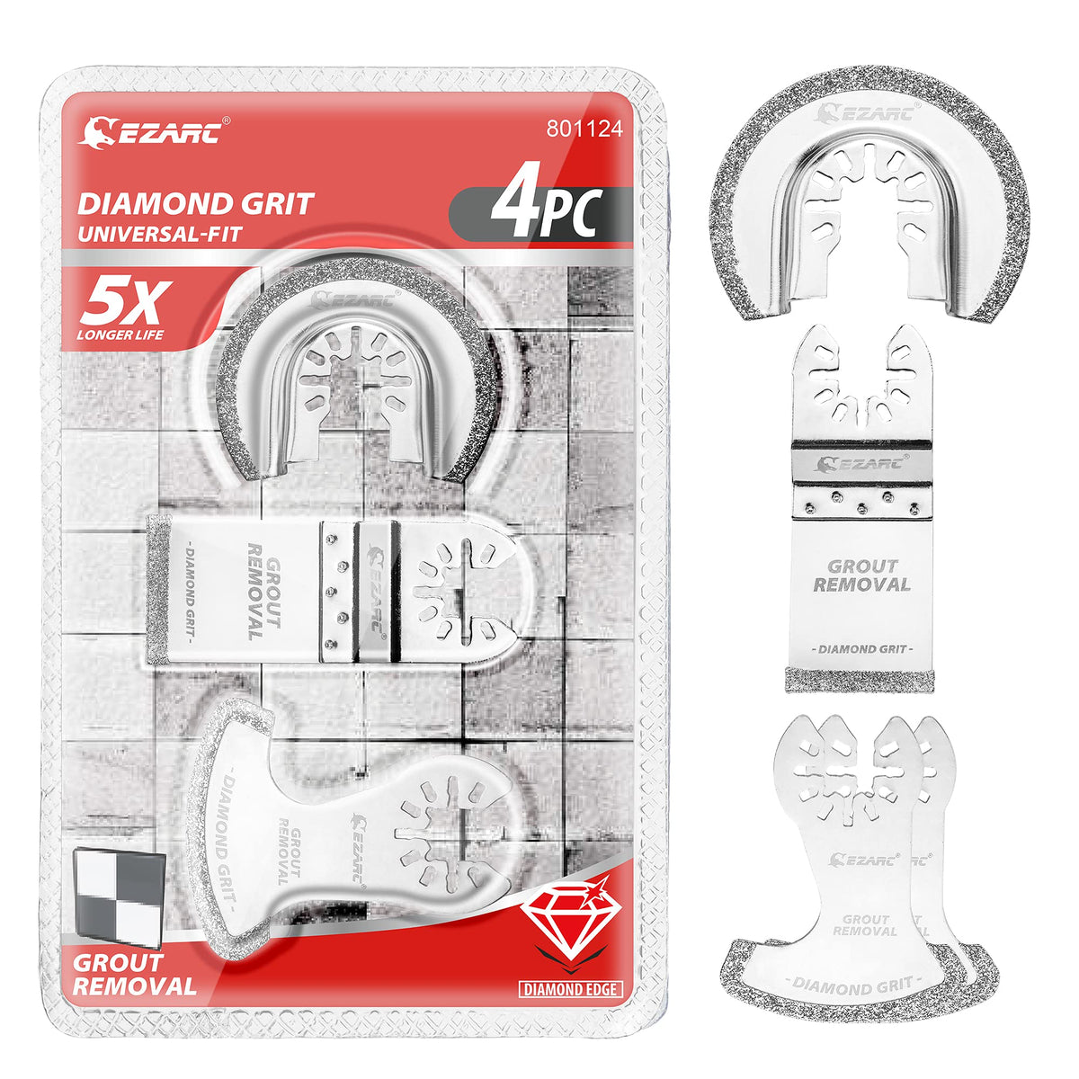 EZARC diamond oscillating blade set for grout removal delivers precise cuts between tiles