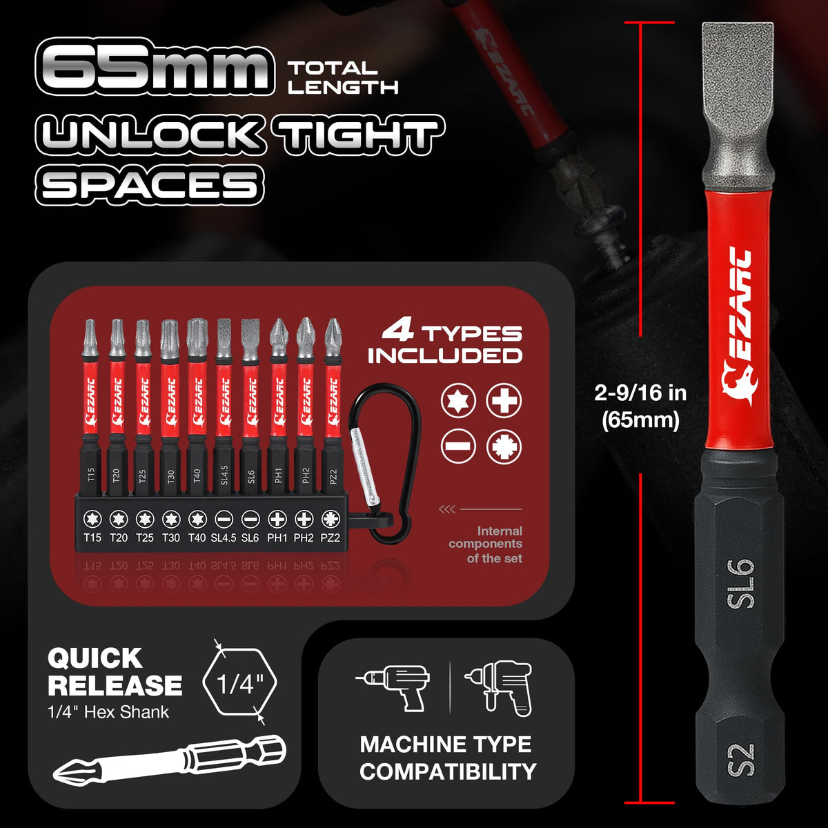 EZARC Philips PH2 bit delivers reliable grip for steady fastening.
