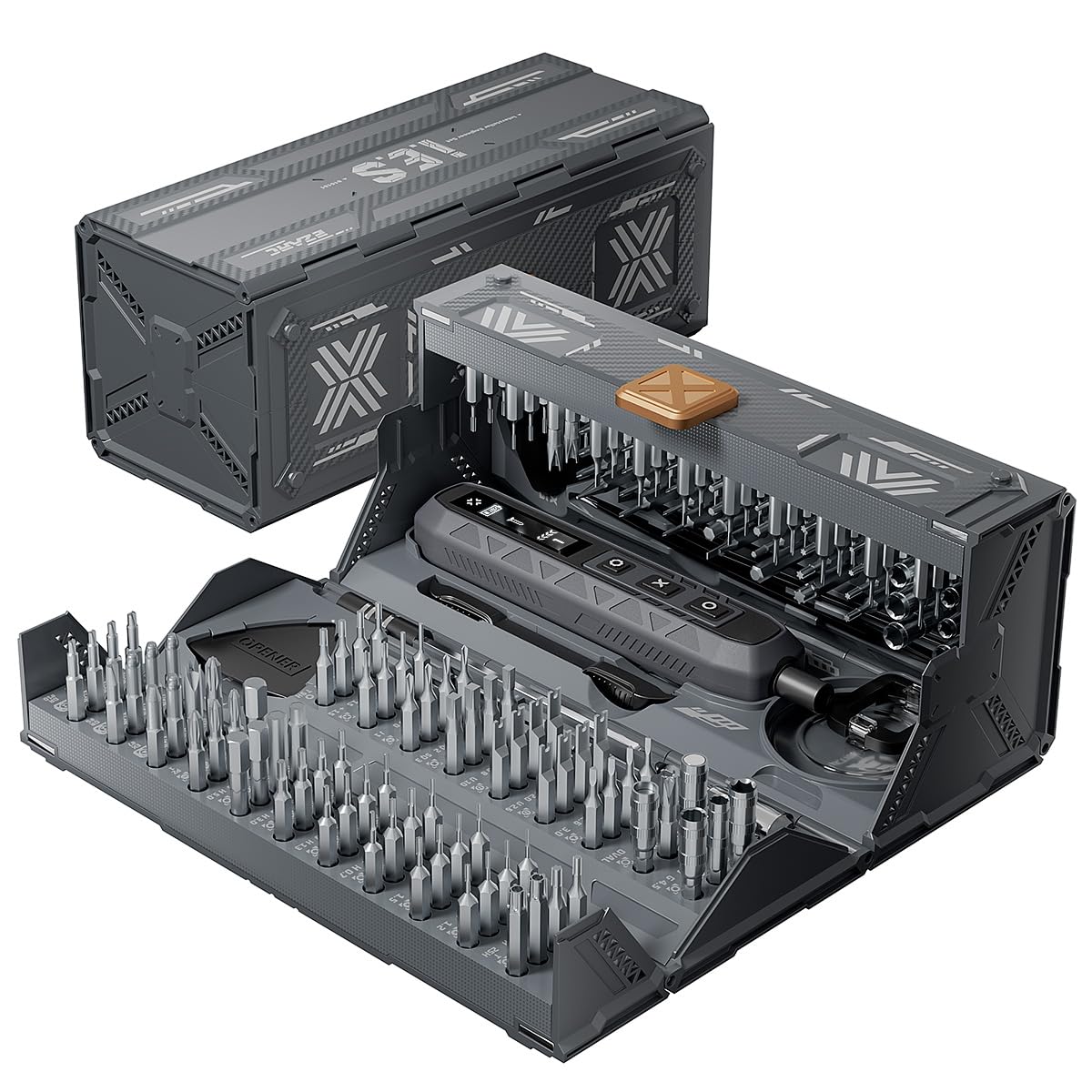 EZARC Electric Screwdriver Set open case showing organized bits for precise repairs.