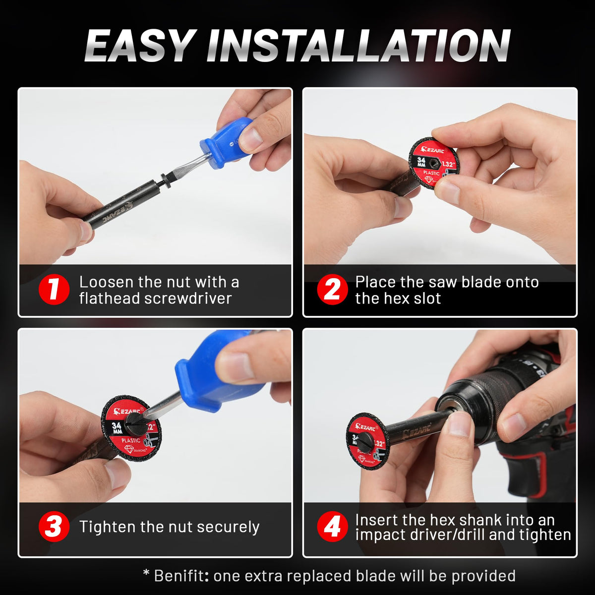 Drill-ready with standard 1/4-inch hex shank for compatible tools.