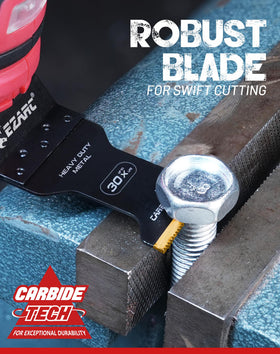 EZARC blades demonstrate cutting hardened materials like stainless steel.