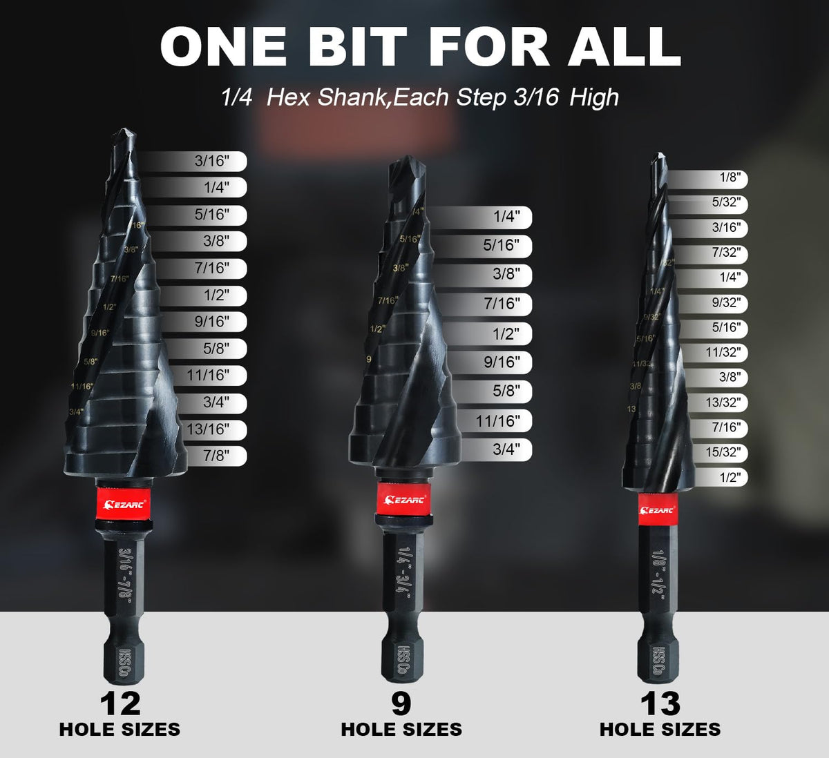 EZARC 1/4-inch hex shank allows quick bit changes.