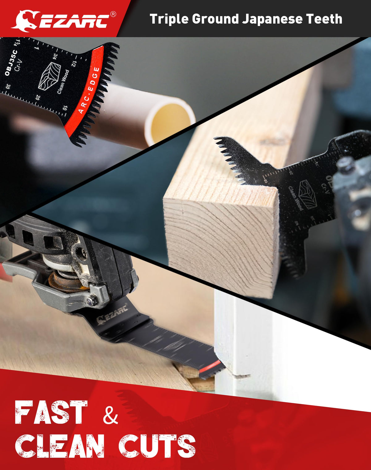 EZARC Japanese tooth blades for wood provide clean, fast cuts.