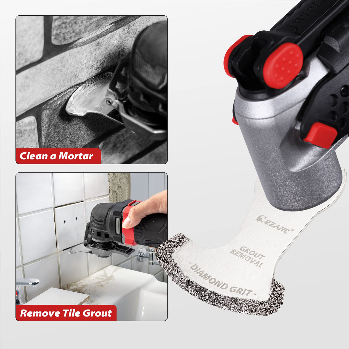 EZARC blade removes grout and cleans mortar for rework tasks